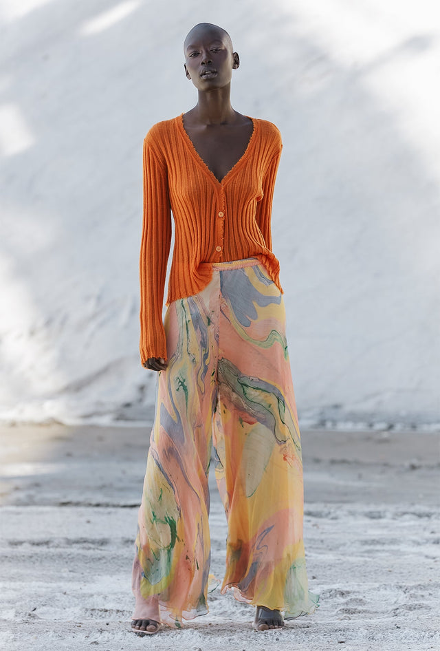 Cardigan orange vif en maille côtelée, idéal pour soirées fraîches - Pulls & gilets Mes Demoiselles - Image 2