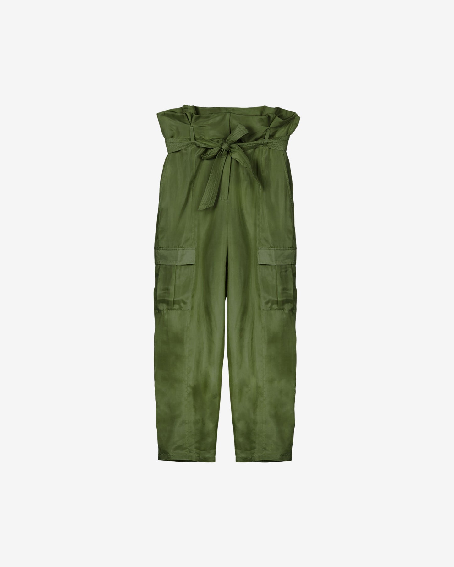 Pantalon cargo vert chic, satiné, taille haute à nouer - Pantalons & combinaisons Mes Demoiselles