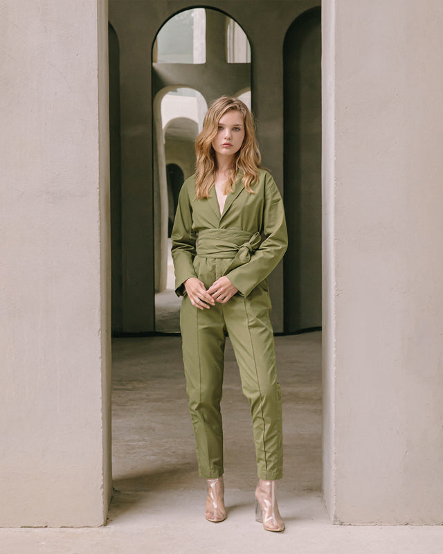 Combinaison kaki ajustée, chic et sophistiquée - Pantalons & combinaisons Mes Demoiselles - Image 1