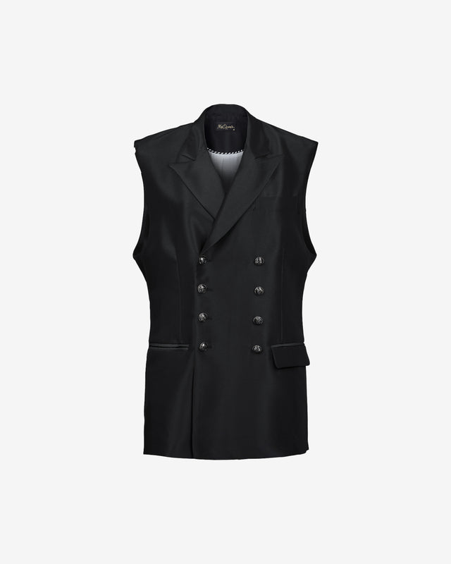 Veste Brandon - Noir : Gilet sans manches croisé oversize en taffetas noir Mes Demoiselles - Dernière image