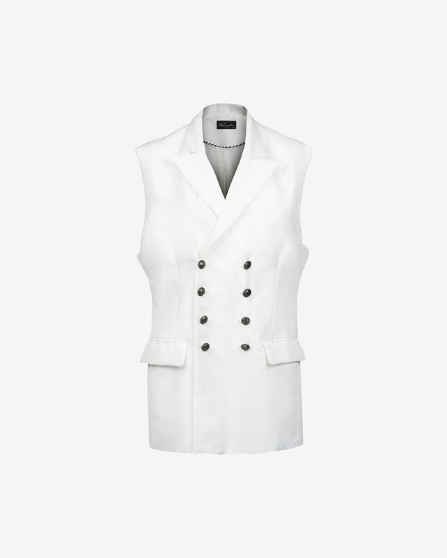 Veste Brandon - Blanc : Gilet sans manches croisé oversize en taffetas noir Mes Demoiselles - Dernière image