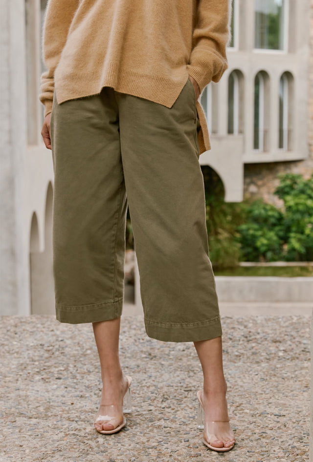 Pantalon coton vert kaki, coupe tapered, longueur chevilles - Pantalons & combinaisons Mes Demoiselles - Image 2