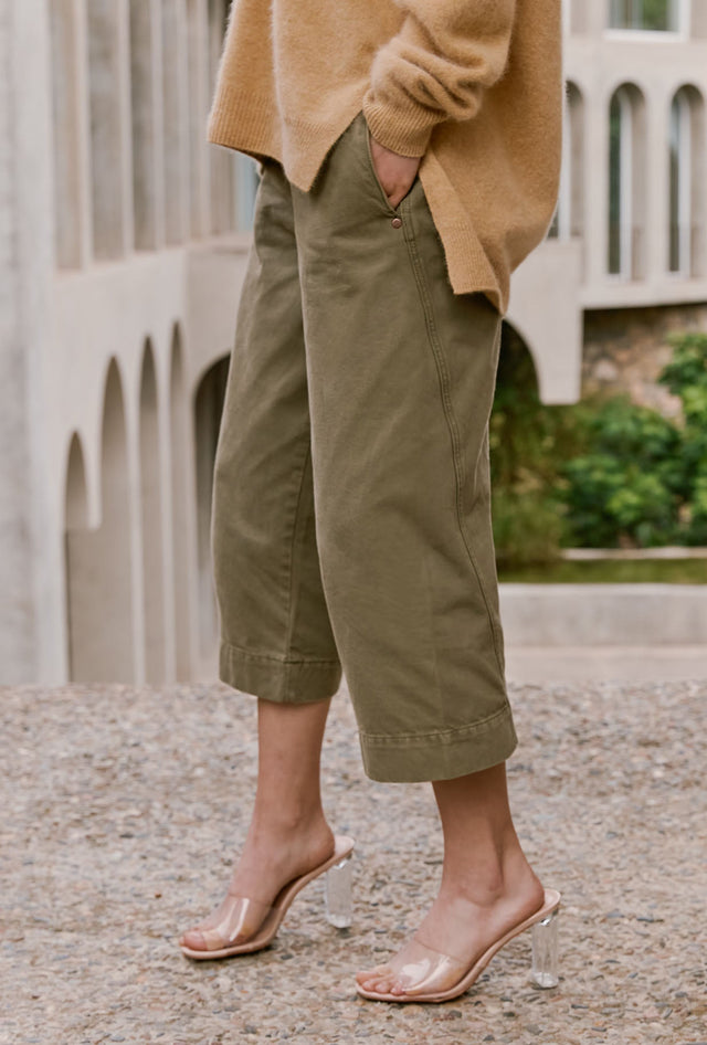 Pantalon coton vert kaki, coupe tapered, longueur chevilles - Pantalons & combinaisons Mes Demoiselles - Image 3