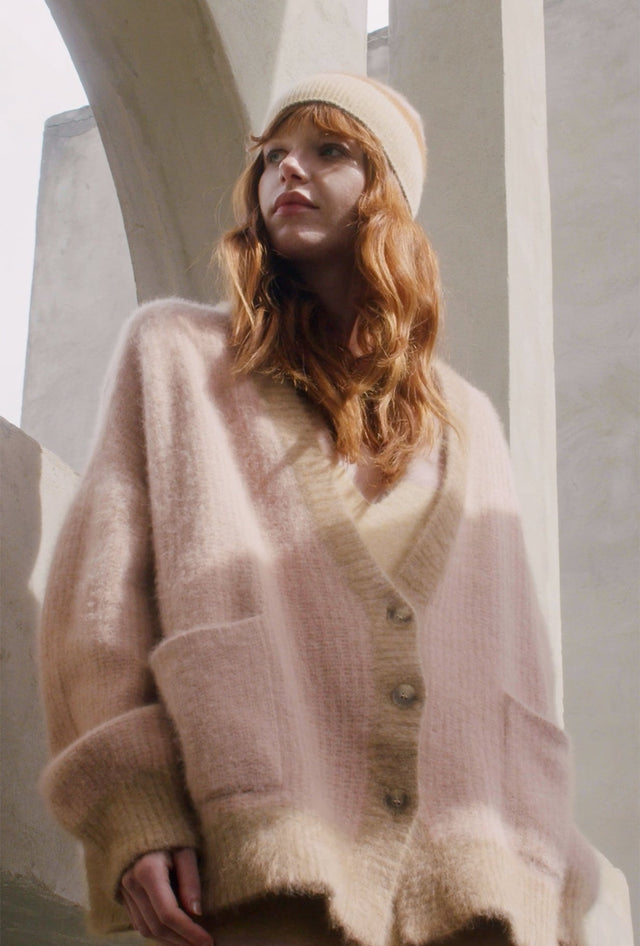 Cardigan épais, rose et marron, style collège chic et confort - Pulls & gilets Mes Demoiselles - Image 3