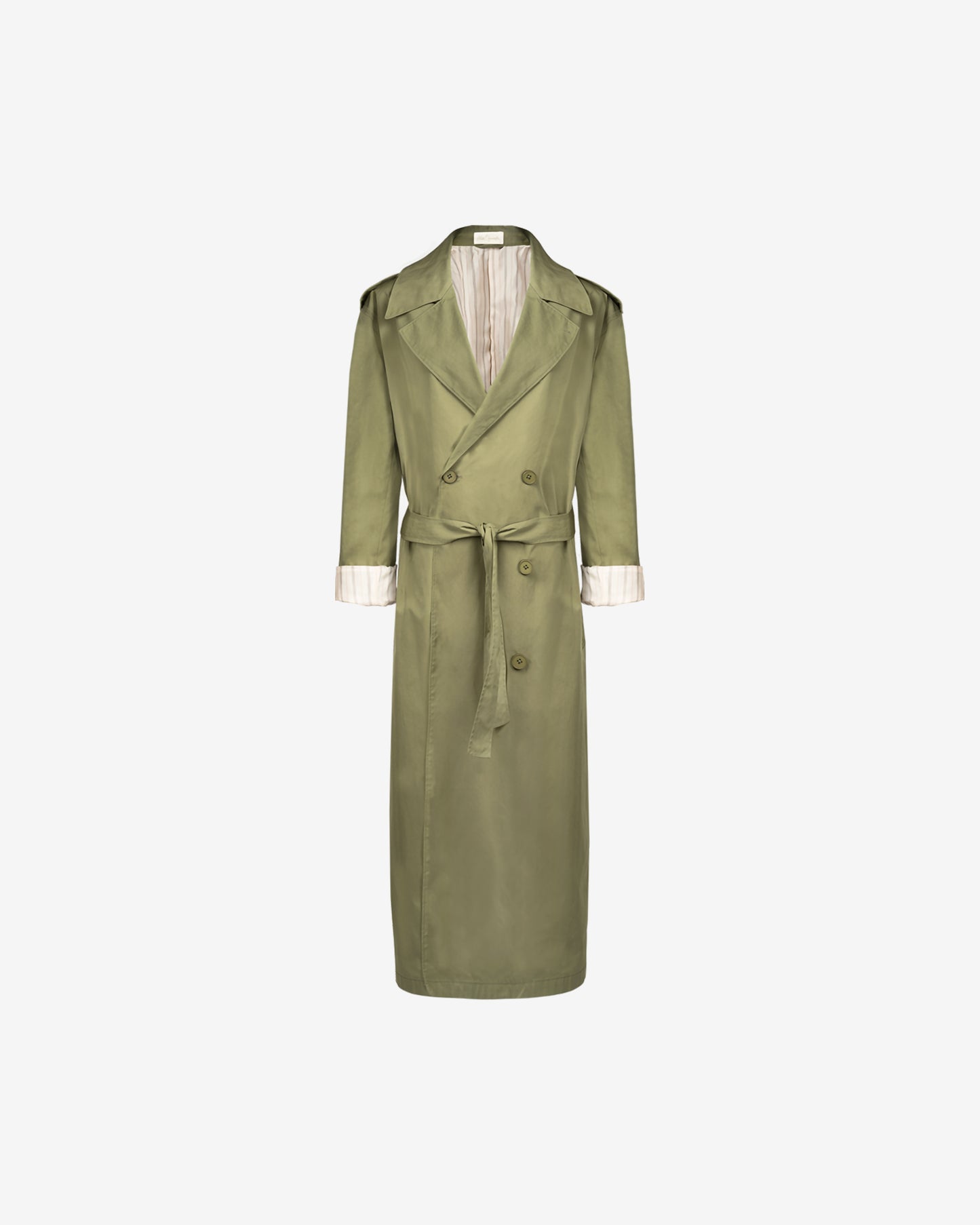 Manteau Christie - Kaki : Trench - coat kaki fluide, classique revisité, longueur maxi chic Mes Demoiselles