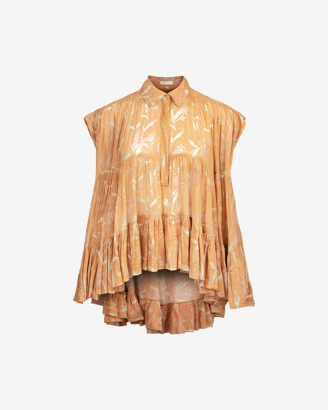 Blouse Daisy - Ocre : Blouse romantique en coton, florale, avec volants et volume Mes Demoiselles - Dernière image