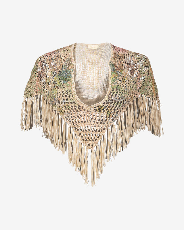 Poncho Kaliope - Beige : Micro poncho poétique en coton lurex, franges et crochet fait main Mes Demoiselles - Dernière image