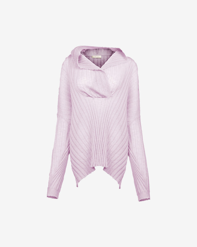 Hoodie Mount Deak - Mauve : Pull à capuche mauve, maille fine plissée, coupe asymétrique Mes Demoiselles - Dernière image