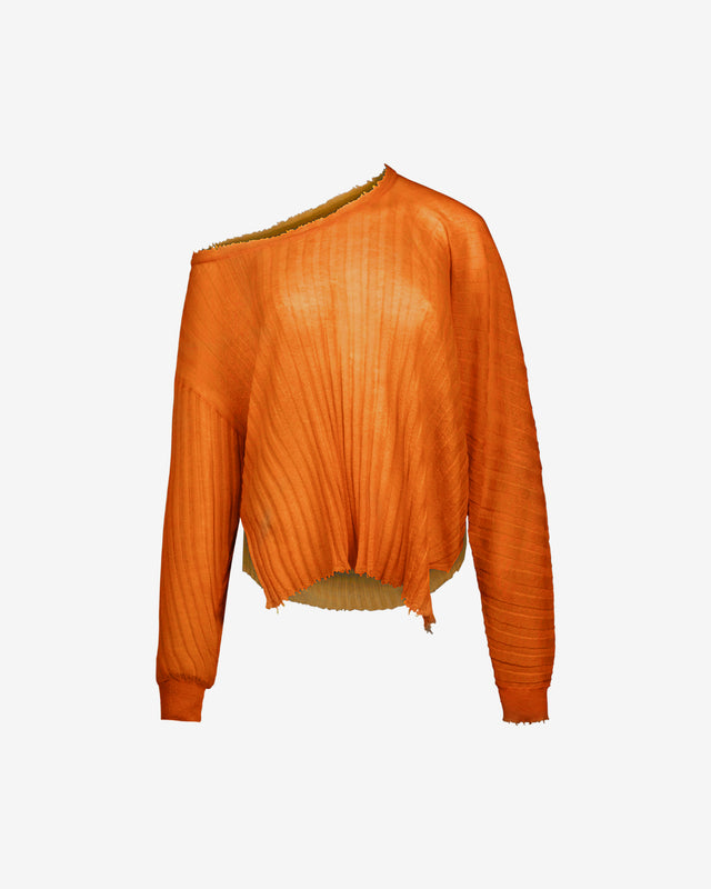 Pull orange ample, maille côtelée légère, asymétrique, tendance - Pulls & gilets Mes Demoiselles - Image 2