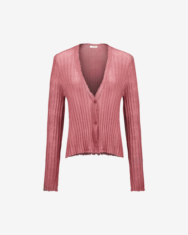Cardigan Mount Rogers - Rose : Cardigan rose côtelé, col V, idéal pour un look doux et léger Mes Demoiselles - Dernière image