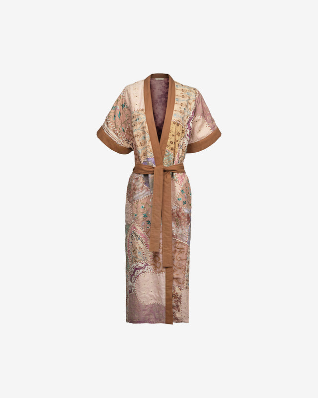 Kimono New Anahata - Rose : Long kimono oversize rose patchwork, détails à la main Mes Demoiselles - Dernière image