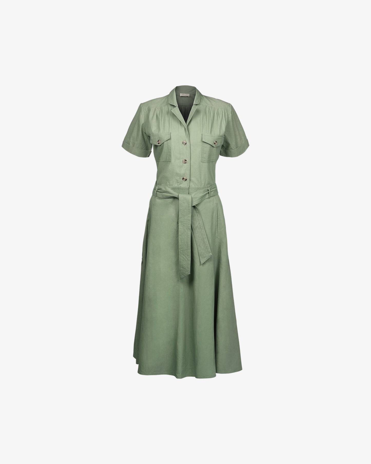 Robe Patrice - Vert : Robe chemise longue verte style safari avec ceinture amovible Mes Demoiselles