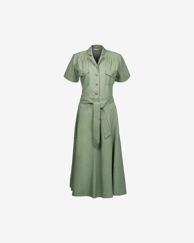 Robe Patrice - Vert : Robe chemise longue verte style safari avec ceinture amovible Mes Demoiselles - Dernière image