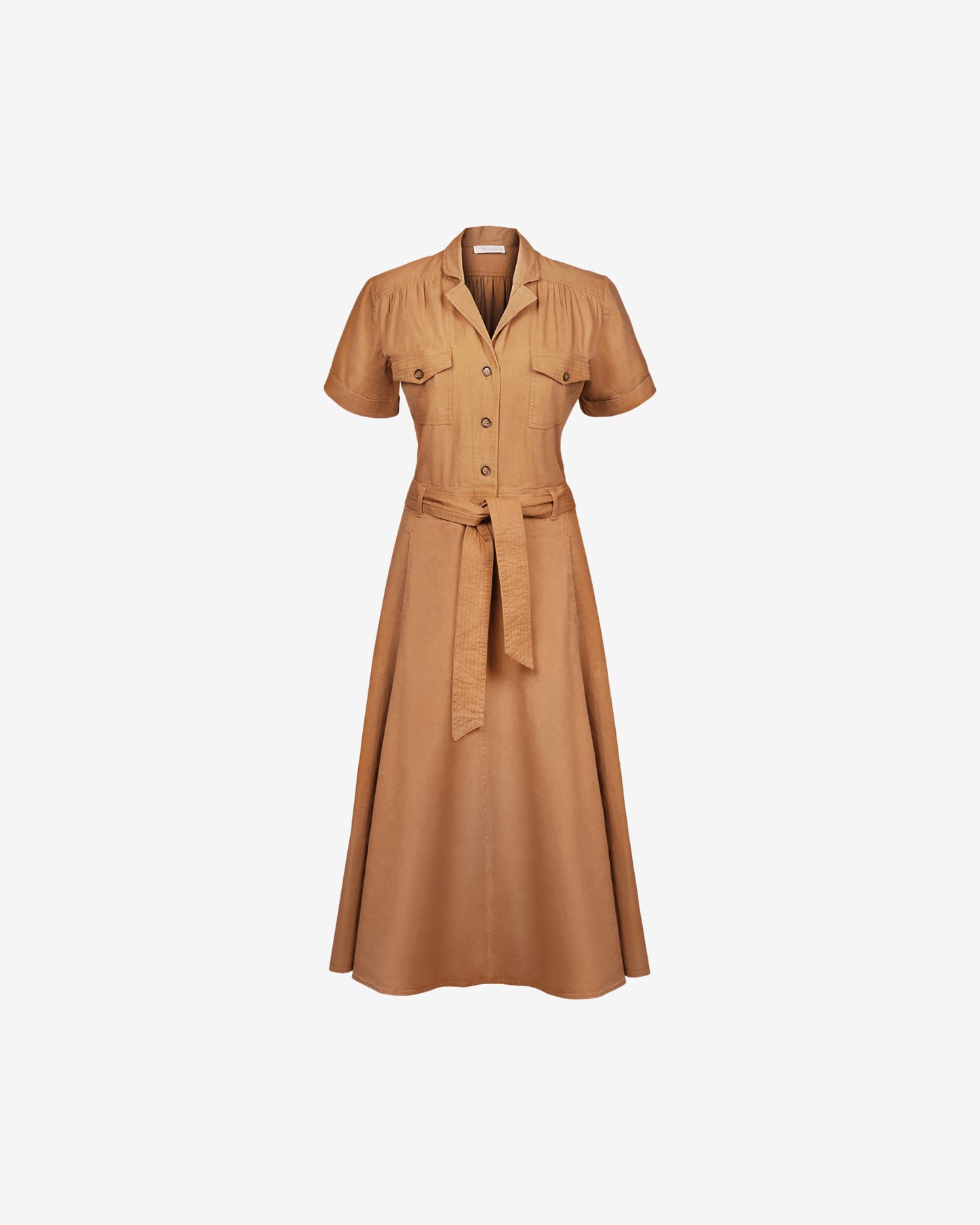Robe Patrice - Ocre : Robe chemise longue ocre, style safari, cintrée avec ceinture Mes Demoiselles