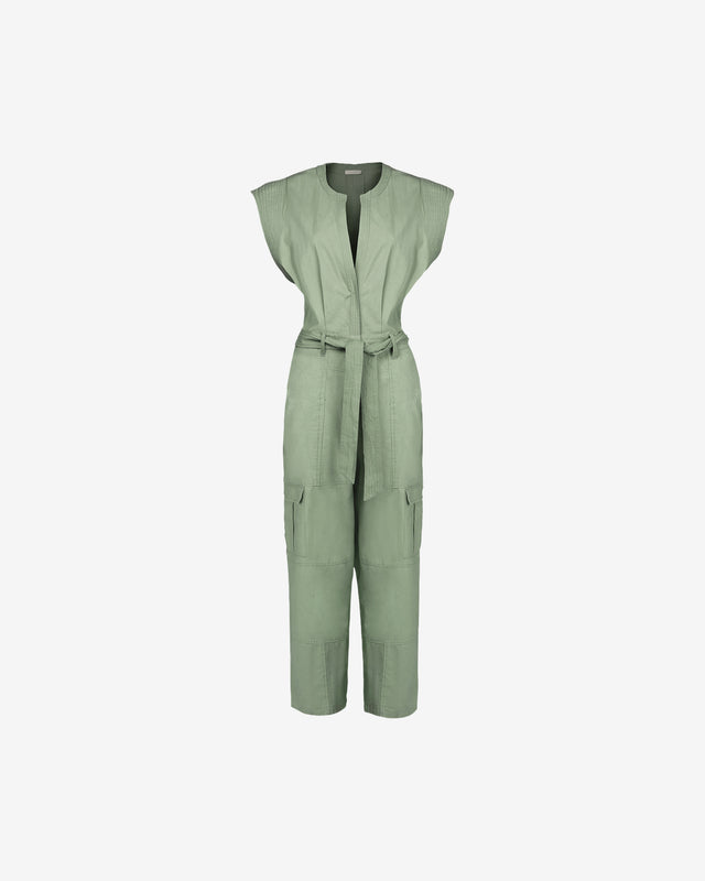 Combinaison Patty - Vert : Combi - pantalon en coton vert, longue, jambe droite, style unique Mes Demoiselles - Dernière image