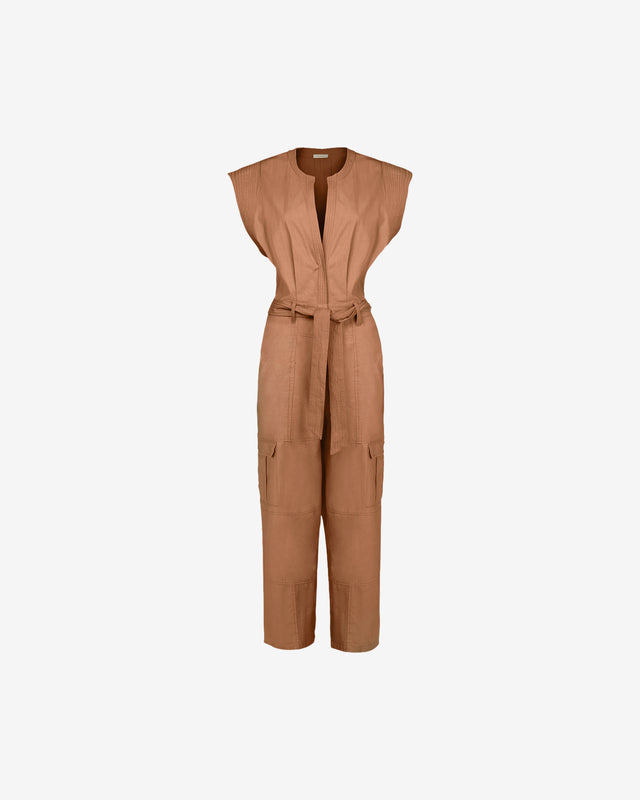 Combinaison Patty - Ocre : Combi - pantalon longue en coton ocre, jambe droite, ceinture Mes Demoiselles - Dernière image