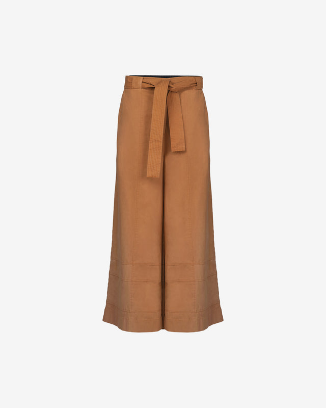 Pantalon Preston - Ocre : Pantalon ultra large en canvas ocre, taille ajustable, poches Mes Demoiselles - Dernière image