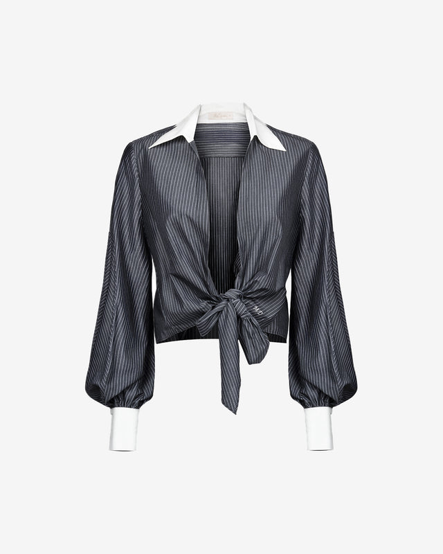 Chemise Tana - Noir : Chemise rayée en coton, nouée ou cache - coeur, look urbain facile Mes Demoiselles - Dernière image