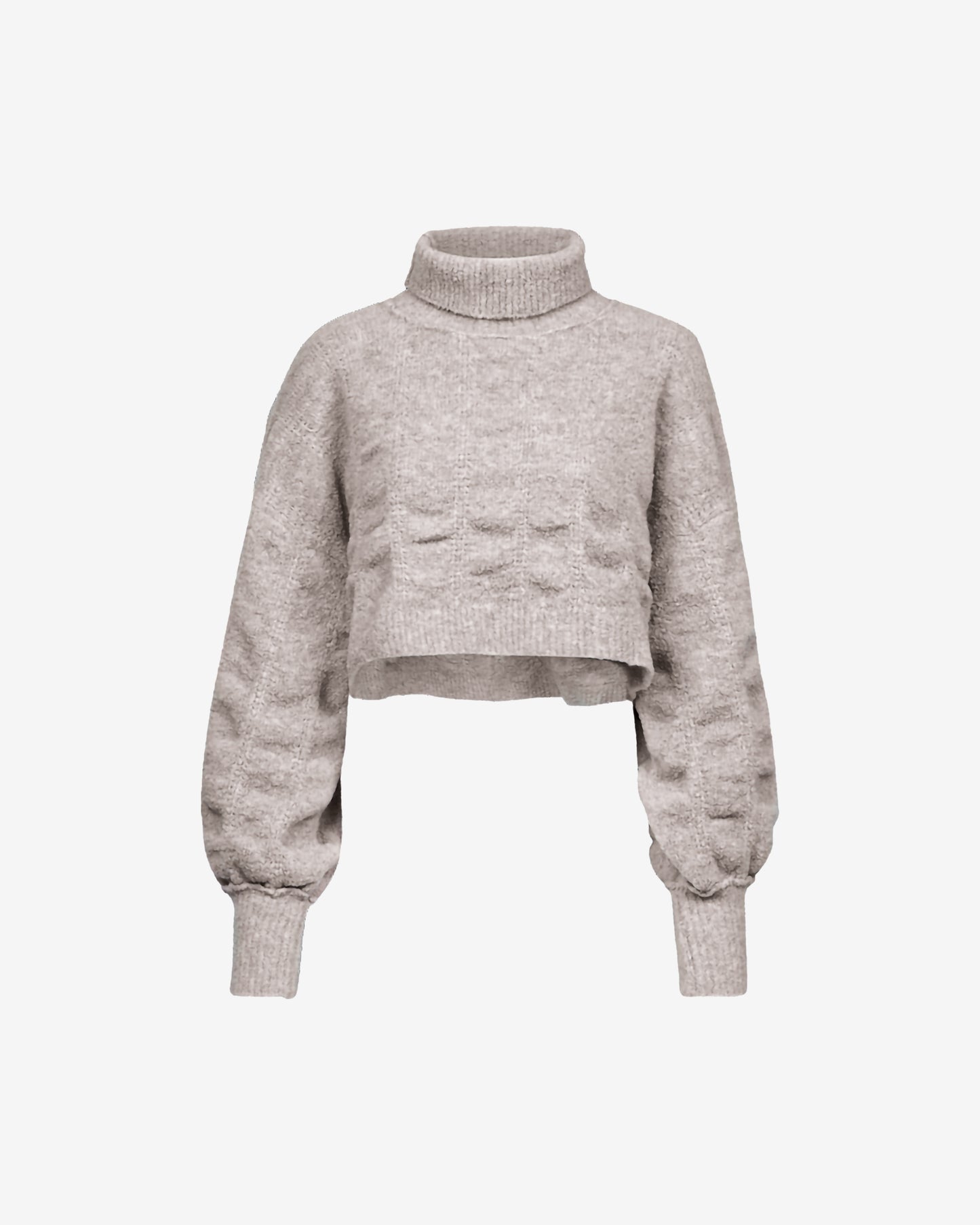 Pull Baku - Gris : Pull court gris moderne, col roulé, effet cloqué doux et enveloppant Mes Demoiselles