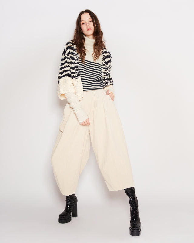 Cardigan longue grosse maille crème/marine, style bord de mer élégant - Manteaux & vestes Mes Demoiselles - Image 1