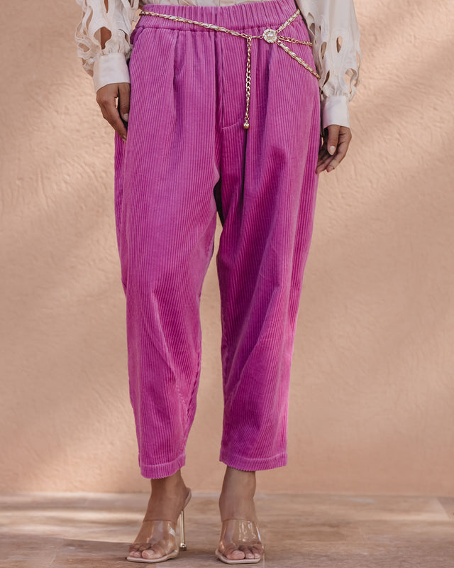 Pantalon velours côtelé rose, coupe ample, moderne et élégant - Pantalons & combinaisons Mes Demoiselles - Image 2