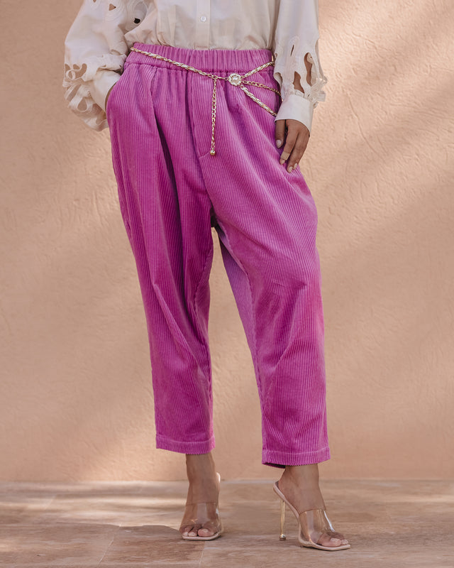 Pantalon velours côtelé rose, coupe ample, moderne et élégant - Pantalons & combinaisons Mes Demoiselles - Image 3