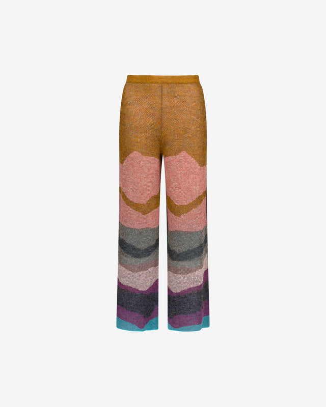Pantalon Hina - Violet : Pantalon maille alpaga jacquard multicolore, coupe droite et taille élastique Mes Demoiselles - Dernière image