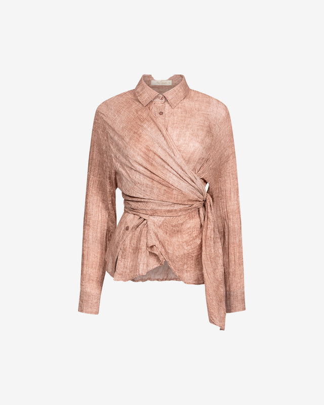 Chemise nude plissée, coupe croisée à nouer Style moderne - Chemises & tops Mes Demoiselles - Image 3