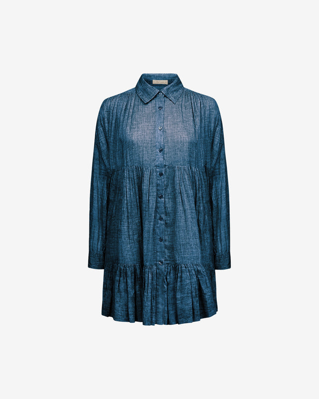 Robe Nirvana - Bleu : Robe courte en coton, coupe baby doll, volants cascade bleu Mes Demoiselles - Dernière image