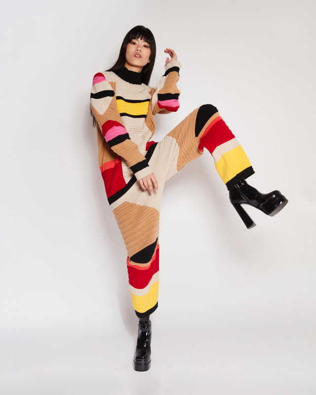 Pantalon motard en lainage multicolore, coupe genoux, poches - Pantalons & combinaisons Mes Demoiselles - Image 1