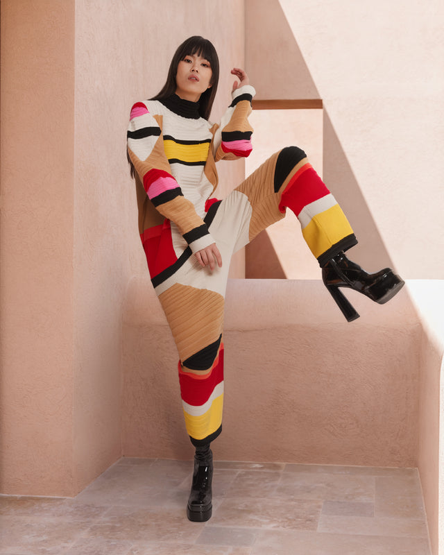 Pantalon motard en lainage multicolore, coupe genoux, poches - Pantalons & combinaisons Mes Demoiselles - Image 1