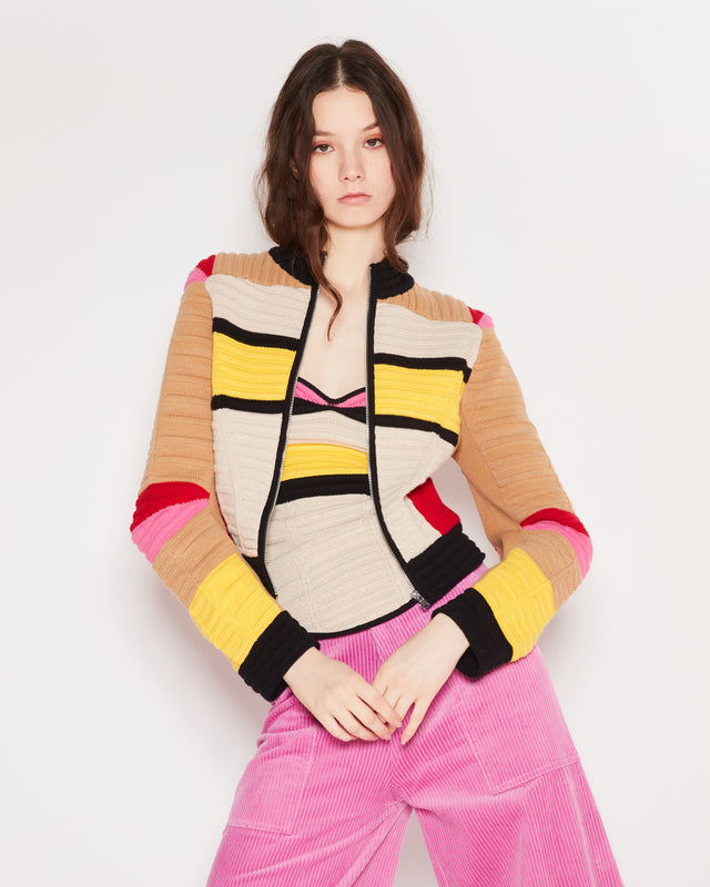 Bustier tricoté cintré à rayures vives, encolure cœur - Pulls & gilets Mes Demoiselles - Image 1