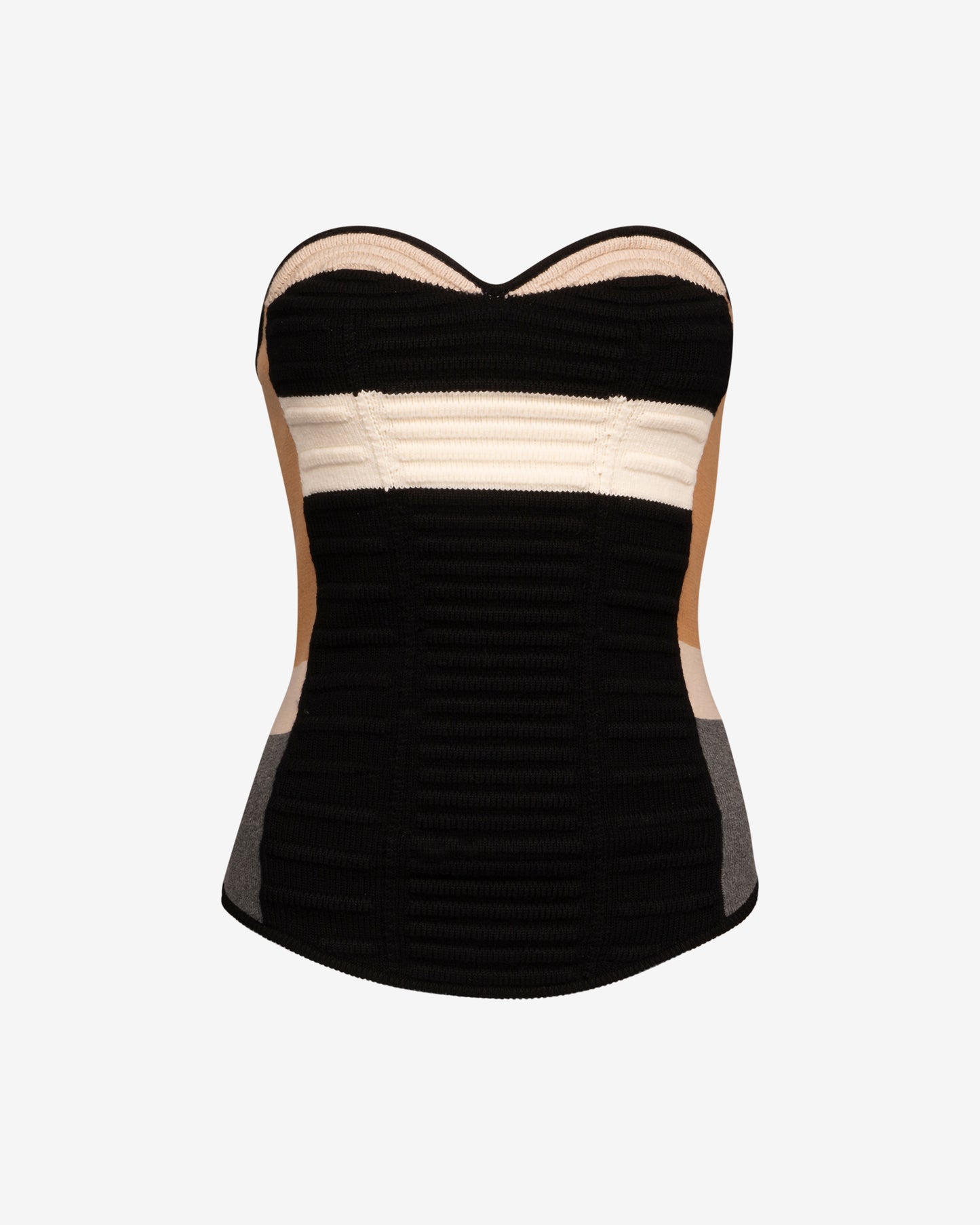 Bustier tricoté rayé noir, blanc et beige, coupe cintrée - Pulls & gilets Mes Demoiselles