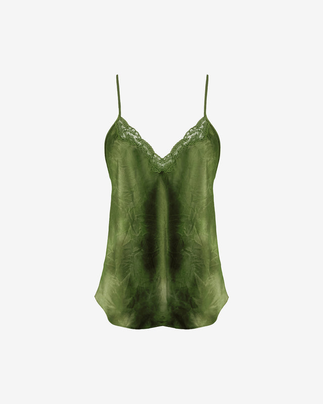Top Silban - Vert : Caraco vert tie - dye, dentelle, bretelles ajustables, coupe fluide Mes Demoiselles - Dernière image