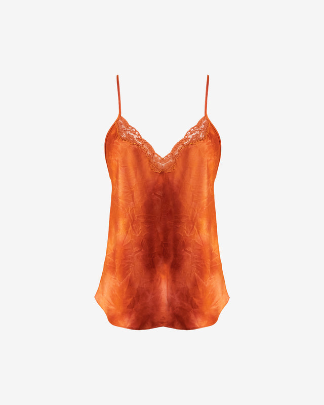 Top Silban - Orange : Caraco tie - dye orange, dentelle col V, bretelles ajustables Mes Demoiselles - Dernière image