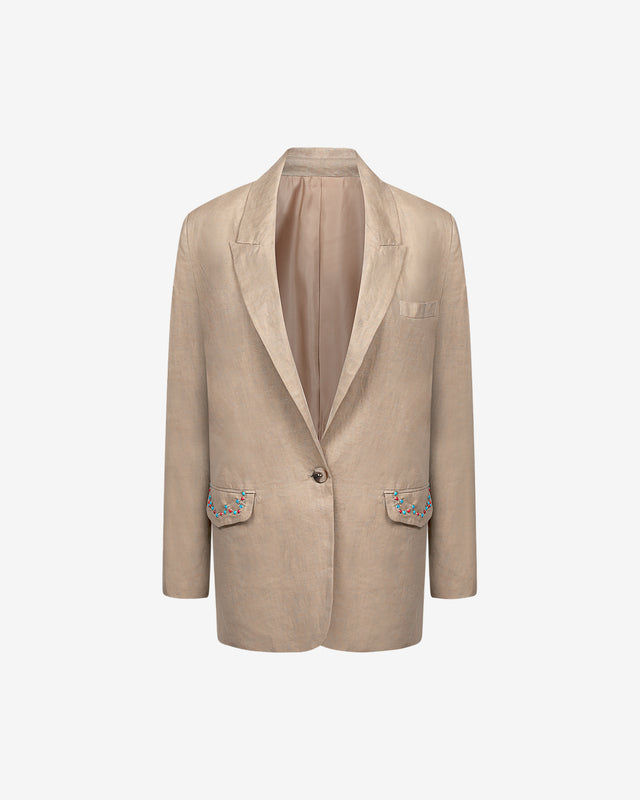 Veste Tallas - Bronze : Veste chic en toile de chanvre: détails clous multicolores Mes Demoiselles - Dernière image