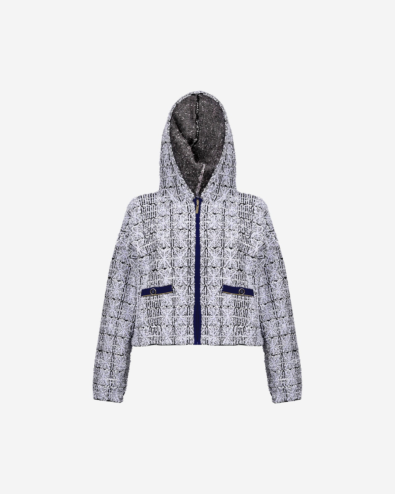 Cardigan Cana - Bleu Electrique : Cardigan court en tweed navy et ecru Mes Demoiselles - Image 10