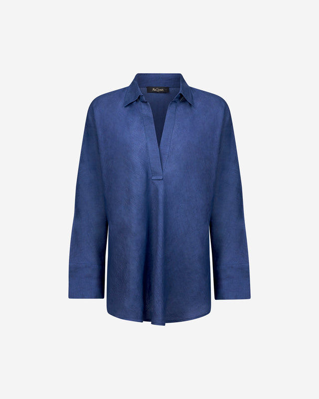 Blouse Cicco - Bleu Marine : Blouse en toile de lin bleu klein Mes Demoiselles - Dernière image