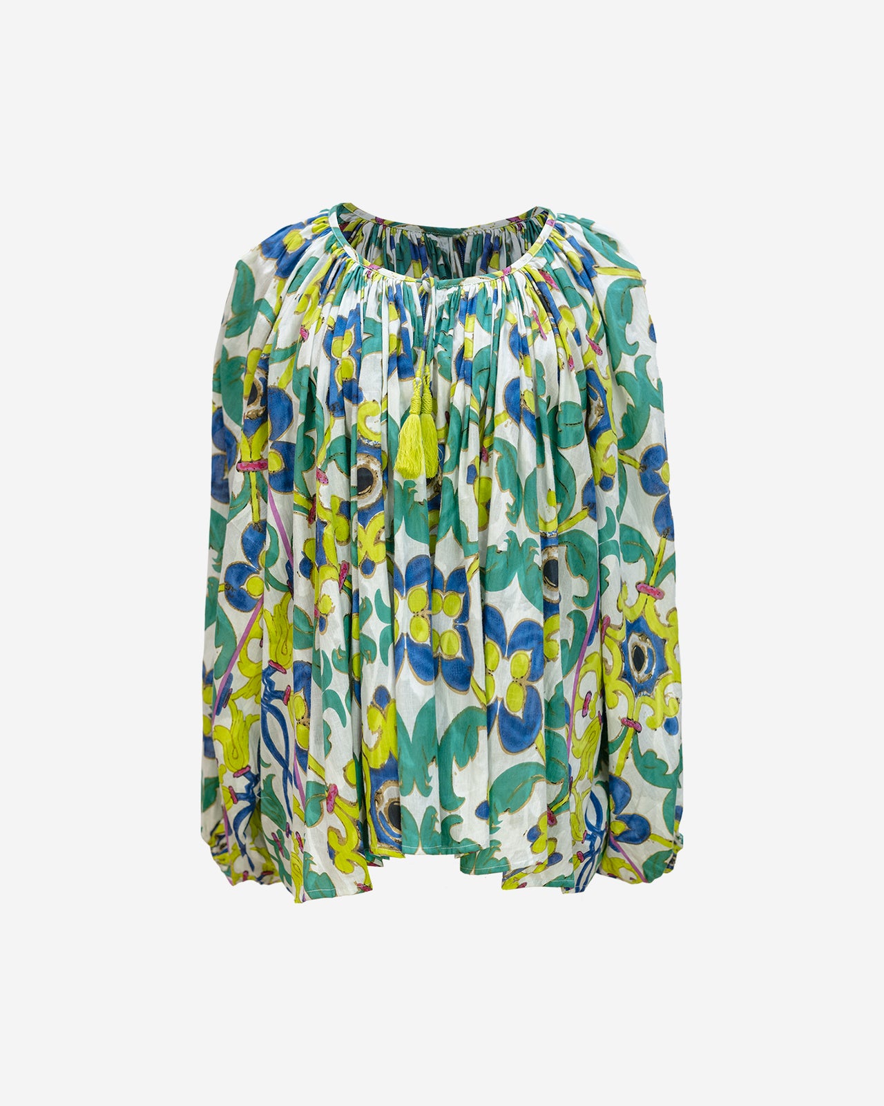 Blouse Craquer - Vert : Blouse en coton multicolore imprimé placé Mes Demoiselles - Image 6