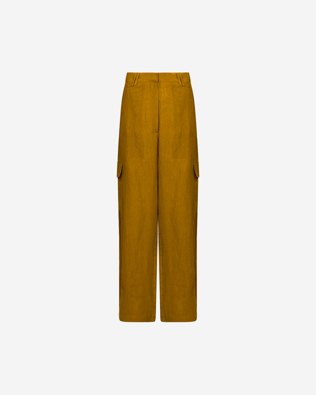 Pantalon Cyr - Bronze : Pantalon souple en toile de lin bronze Mes Demoiselles - Dernière image