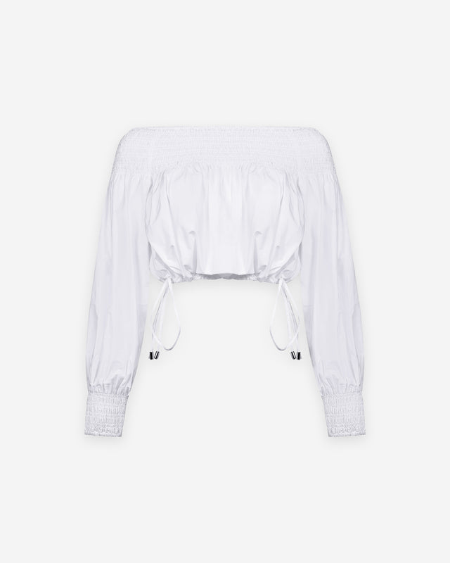 Blouse Pyrite - Blanc : Top en popeline de coton blanche encolure smockée Mes Demoiselles - Dernière image