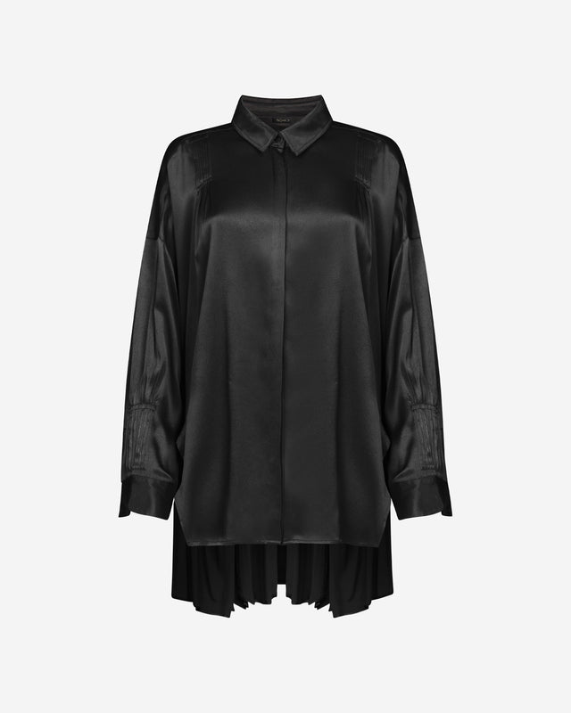 Chemise Suram - Noir : Chemise oversize en satin viscose noire Mes Demoiselles - Dernière image