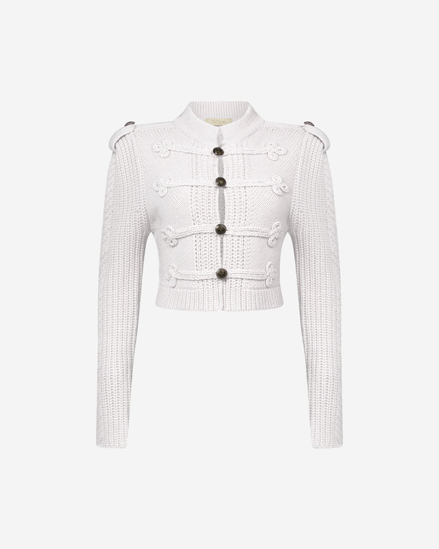 Cardigan Watson - Blanc : Cardigan officier en maille et jeu de passementerie Mes Demoiselles - Dernière image