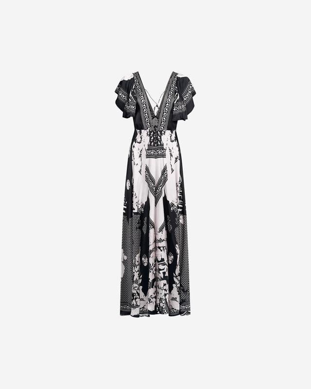 Robe Wonda - Noir : Robe longue en viscose tramée noir et écru Mes Demoiselles - Dernière image