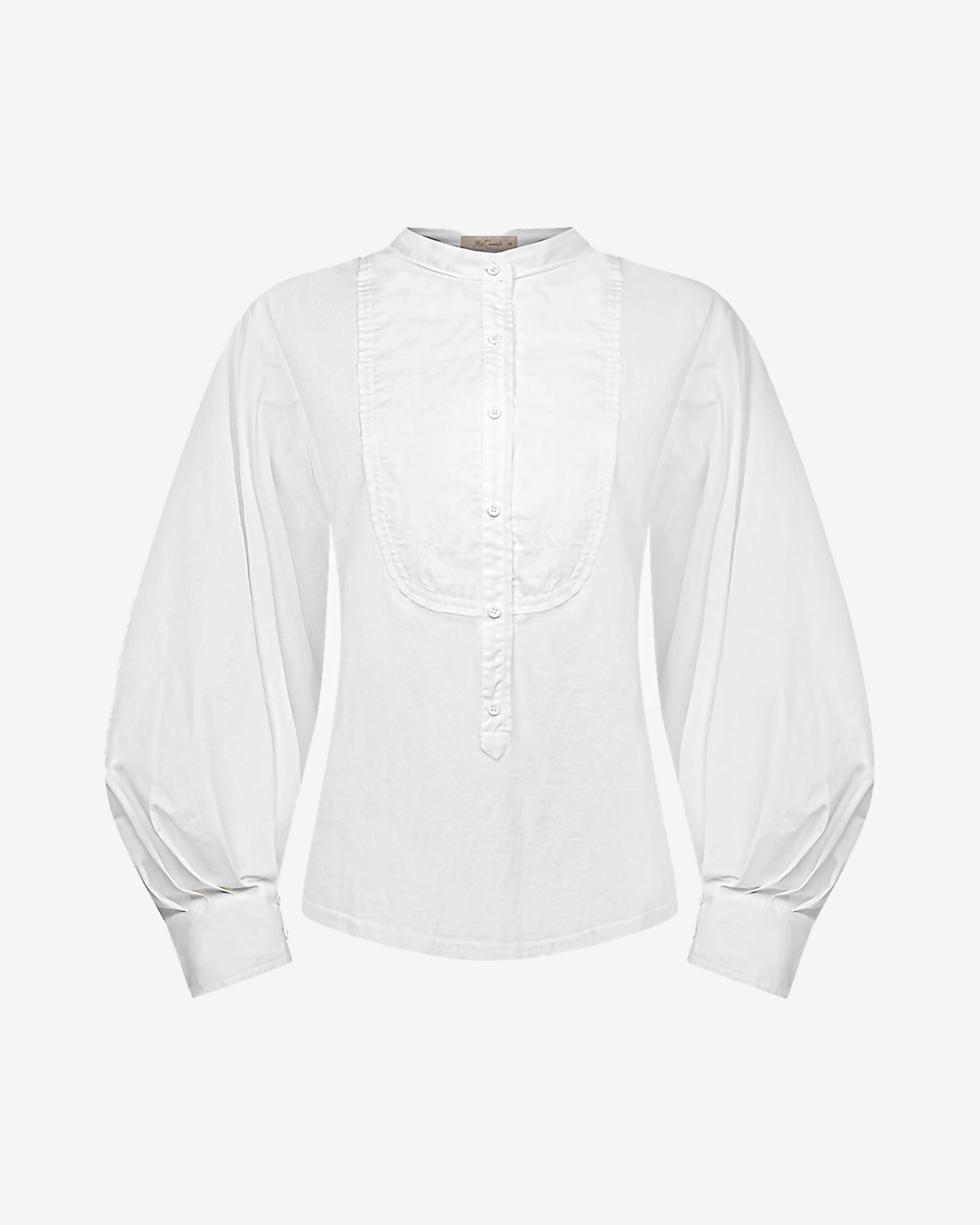 Blouse Aria - Blanc : Chemise blanche bi - matière aux manches volumineuses Mes Demoiselles