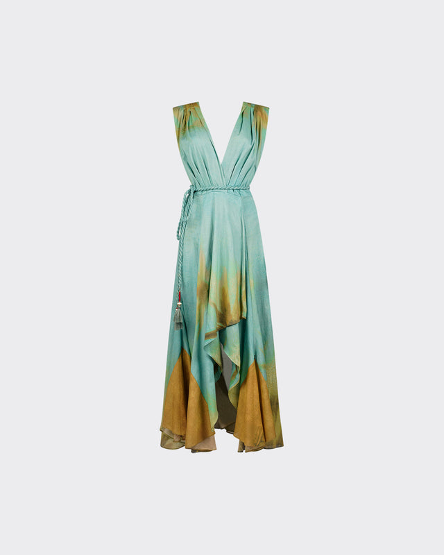 Robe Byllos - Vert : Robe longue en coton imprimé naturel Mes Demoiselles - Dernière image