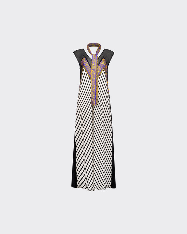 Robe Capri - Noir : Elégante robe longue rayé sans manches Mes Demoiselles - Dernière image