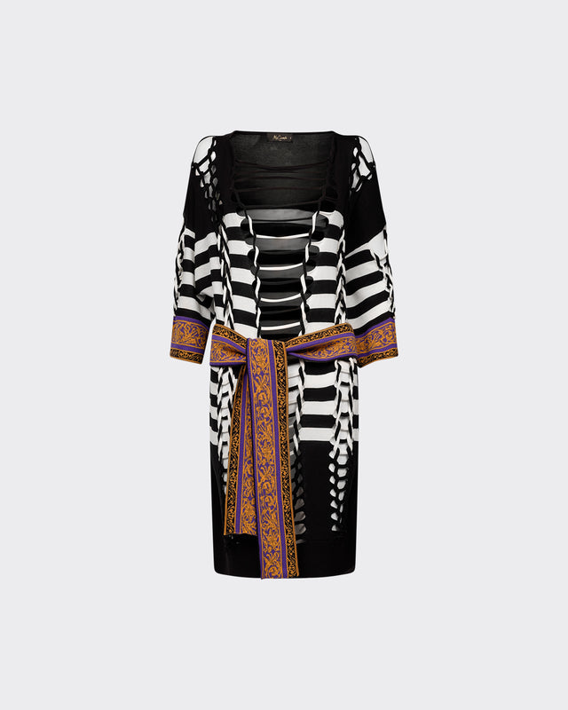 Pull Cholm - Noir : Long pull - robe avec tresses rayures et arabesques Mes Demoiselles - Dernière image