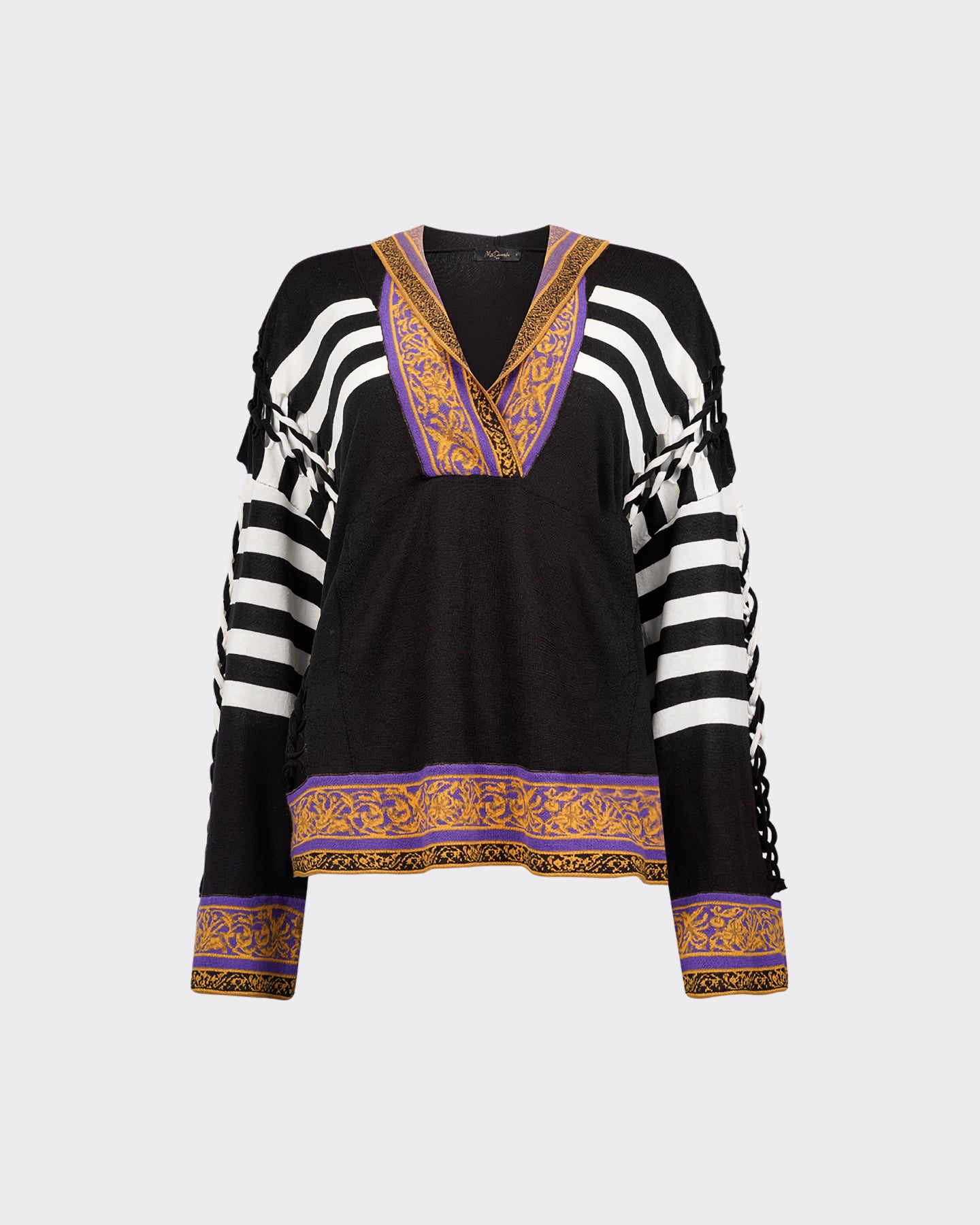 Pull Chozyn - Noir : Sweat à capuche en maille rayée et ajourée Mes Demoiselles