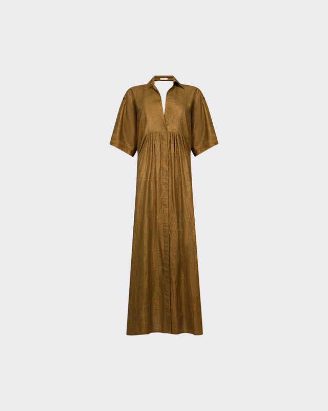 Robe Daviali - Olive : Robe longue en coton et fil lurex doré Mes Demoiselles - Dernière image